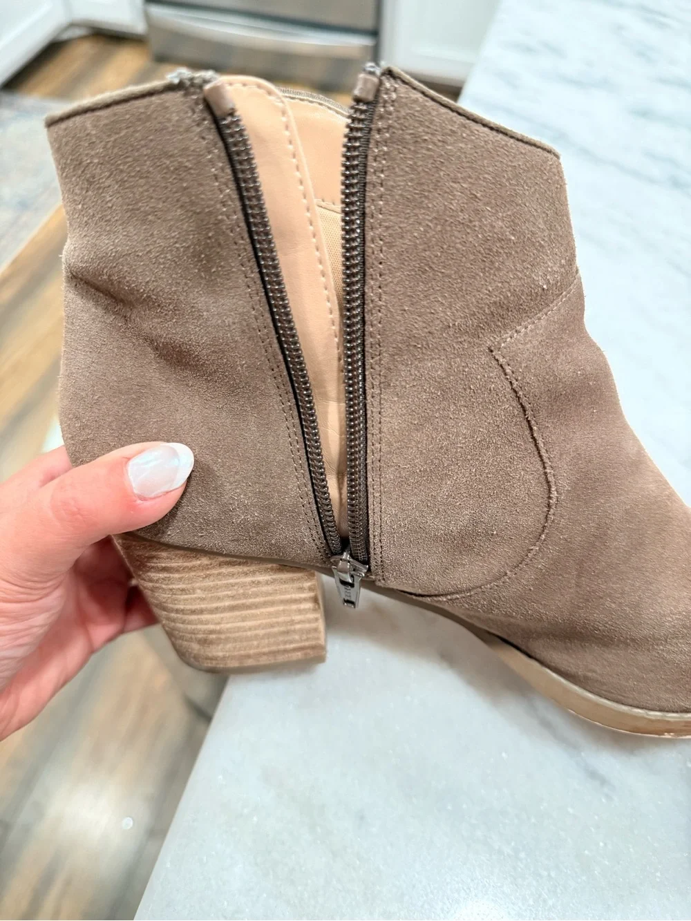 Brown suede booties
